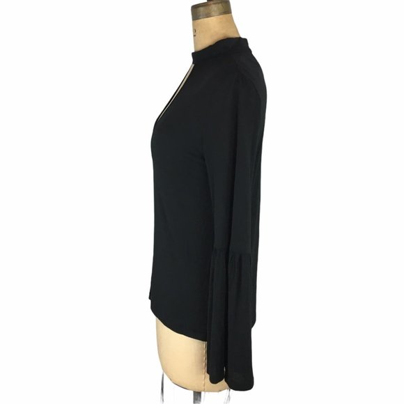 🌷 Haute Hippie Black Keyhole Mock Neck Bell Sleeve Top Size S - Picture 4 of 12